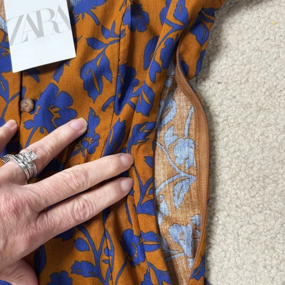 NWT Zara Dress Midi Length Button Front Convertible Duster Dress Brown Blue XS - Picture 11 of 16